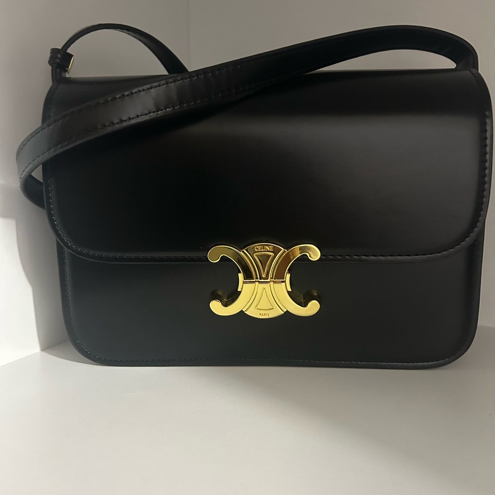 Celine Black and Gold Shoulder Bag with Triomphe Clasp (COPY)